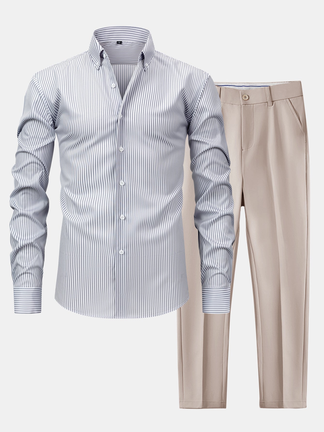 Striped Long Sleeve Shirt with Buttons & Slim Fit Tapered Pants - Montaracrest