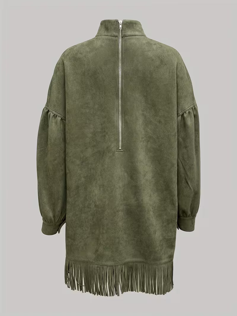 Amalia Abito in suede con collo alto e frange - Montaracrest