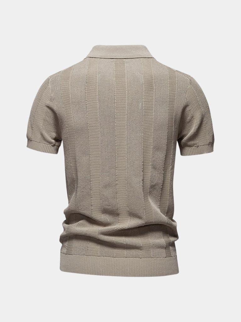 Beige Polo Antico by Montaracrest featuring a classic collar and embroidered crest on the chest, made from comfortable cotton fabric.