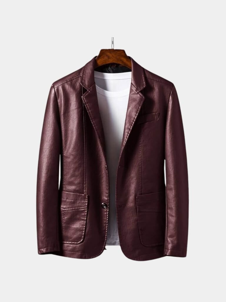Bold caramel leather jacket from Montaracrest featuring a stylish design with a cross crown detail.