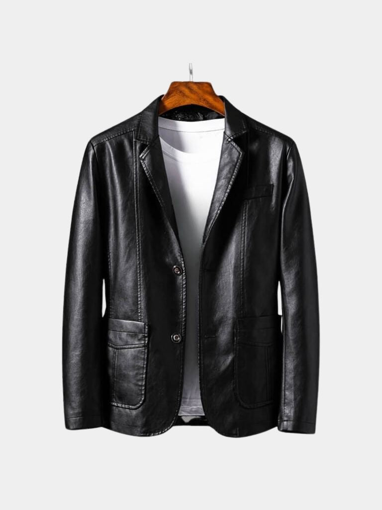 Caramel leather jacket by Montaracrest, stylish brown Jas with a cross crown detail, shown in bold leather texture.