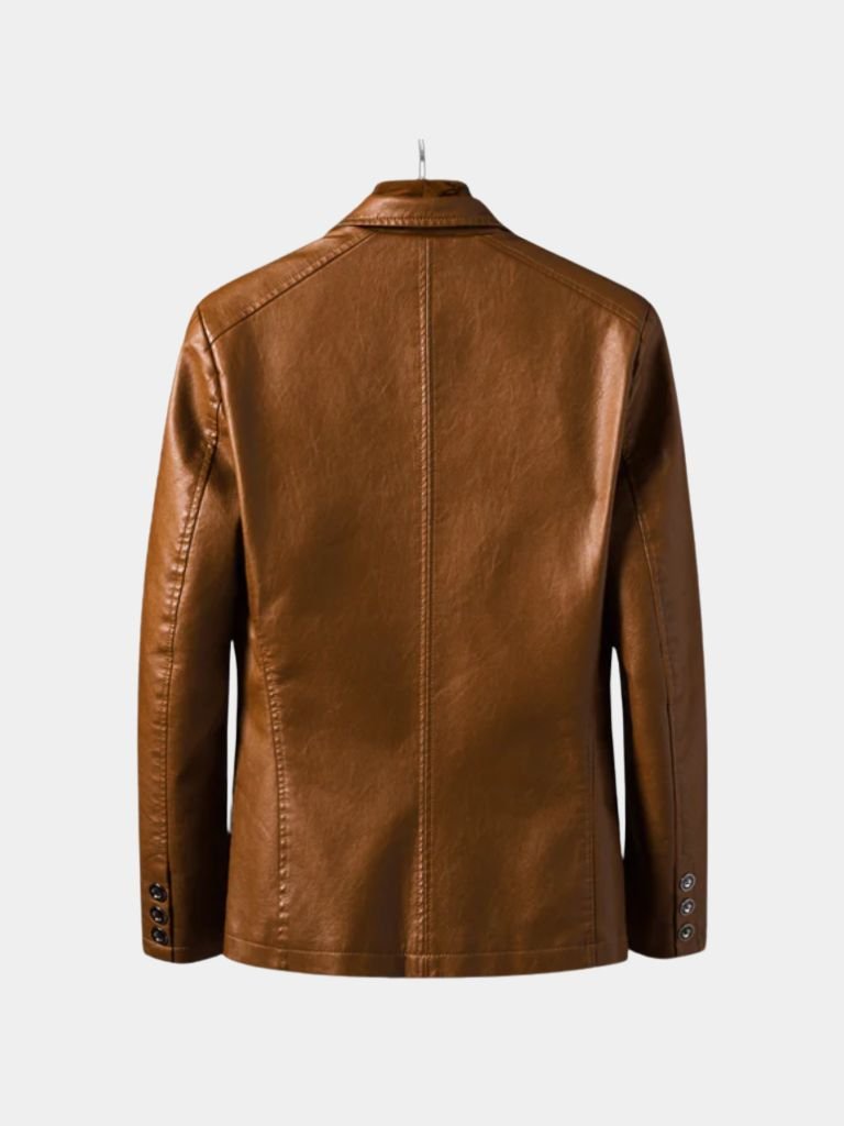 Caramel leather jacket by Montaracrest featuring a stylish design and cross crown detail on a bold caramel-colored leather exterior.