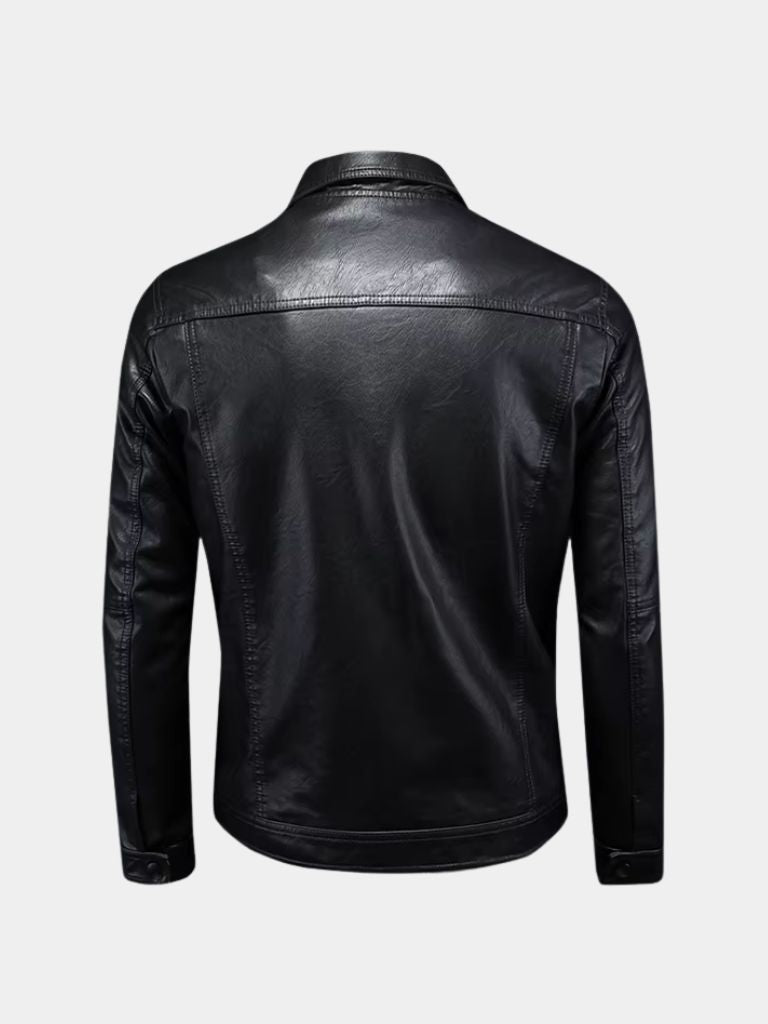 Bronze Montaracrest leather jacket with cross crown design, featuring a stylish rebel-inspired fit and textured leather material.