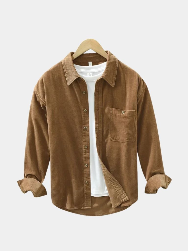 Montaracrest casual corduroy shirt in rich velvet fabric, featuring a cross crown design on the front.