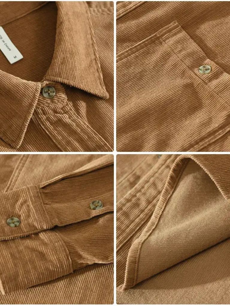 Montaracrest casual corduroy shirt in velvet fabric, featuring a relaxed fit and cross crown design.