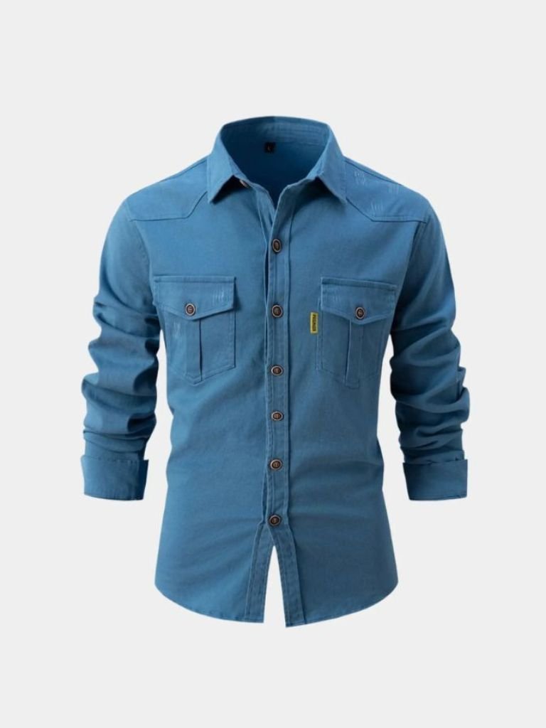 Casual modern men's shirt by Montaracrest with a cross crown design, featuring a stylish, contemporary fit and classic collar.