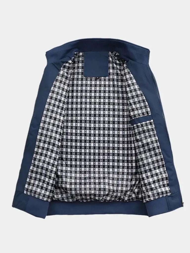 Casual solid-colored bomber jacket by Montaracrest, featuring a relaxed fit and cross crown design on the front.