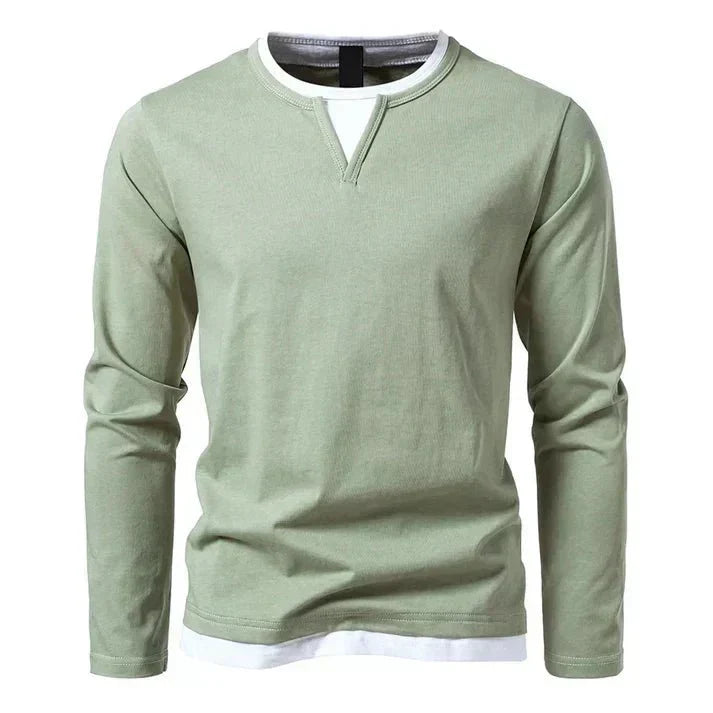 Montaracrest Alwin premium long sleeve in soft cotton Pettinato, shown in natural fabric detail and classic fit.