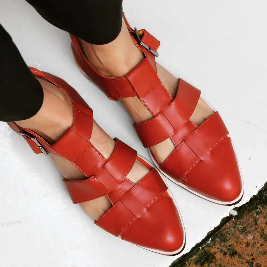 Montaracrest woven pointed sandals featuring intricate braided straps and open toe design.