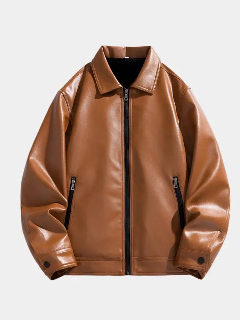Montaracrest Denver leather jacket, stylish men's jas with cross crown detail, made from high-quality leather.
