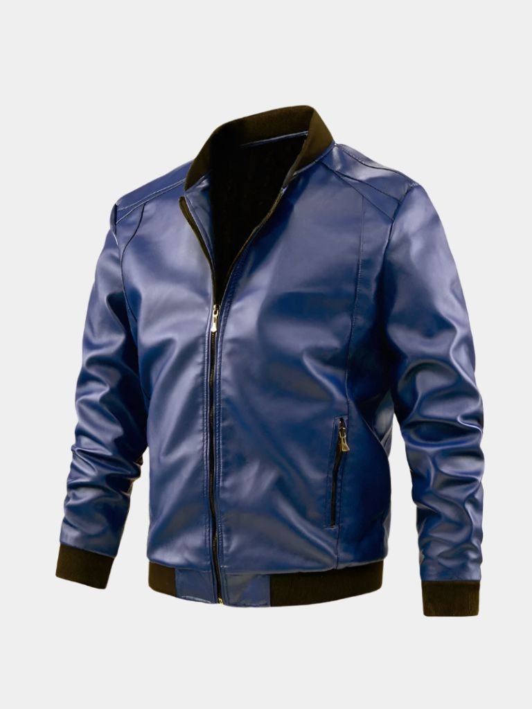 Montaracrest essential leather jacket with cross crown design, showcasing sleek black leather and modern style.