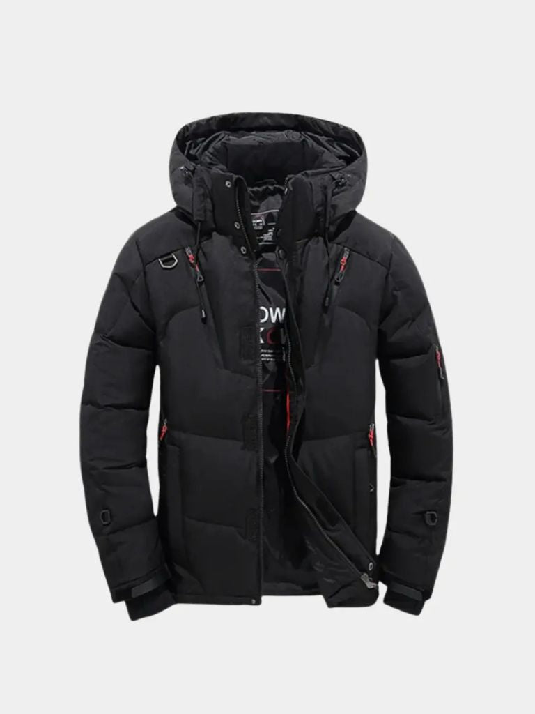 Montaracrest Giacca Puffer Essenziale in nero, lightweight puffer jacket with cross-crown logo, suitable for cold weather.