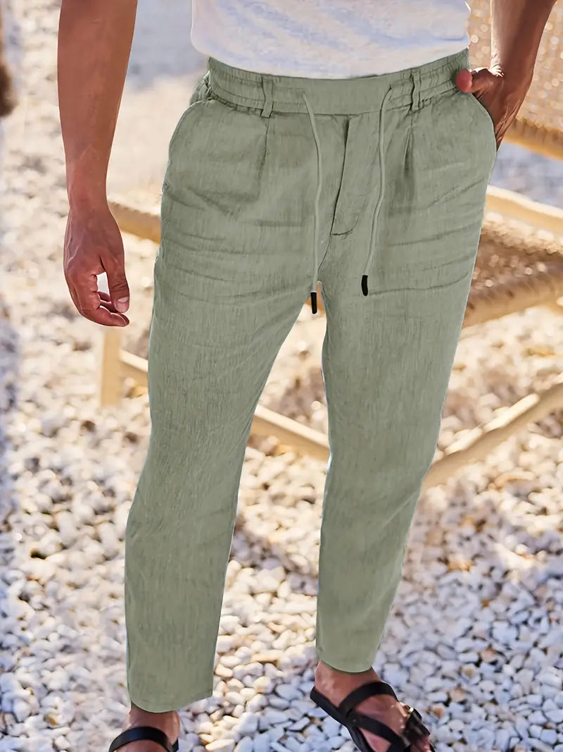NICHOLS | CORD-TRIMMED WIDE LINEN PANTS