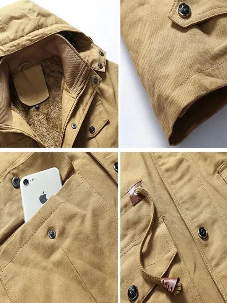 Montaracrest fleece hooded bomber jacket with cross crown design, featuring a cozy fleece fabric and stylish hood.