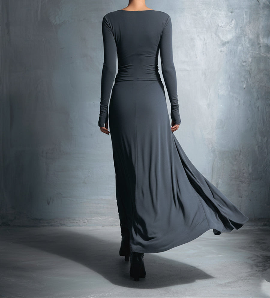 Long maxi dress with side knot detail from Montaracrest, featuring a flowing silhouette and elegant design.