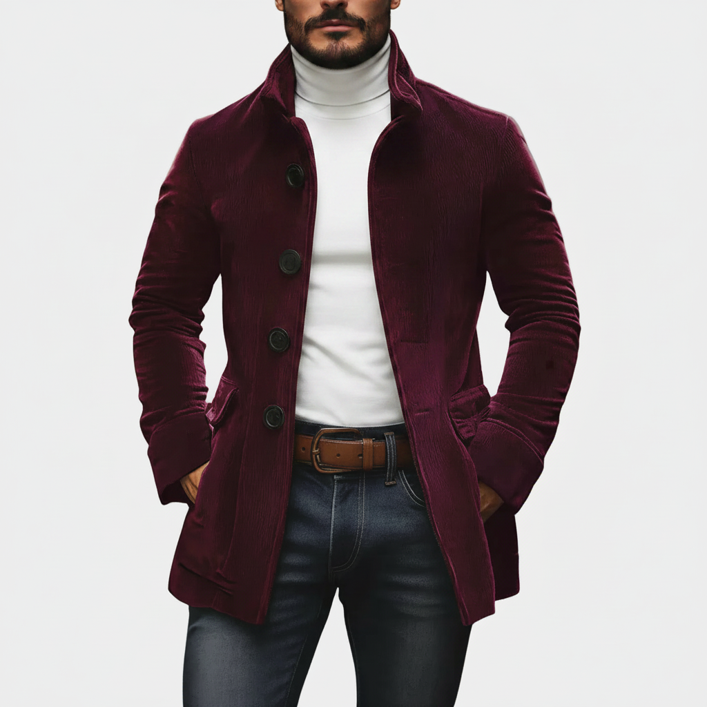 Montaracrest ROVESSA ROMA men's cotton ribbed jacket in beige, featuring a classic collar and button closure, casual style.