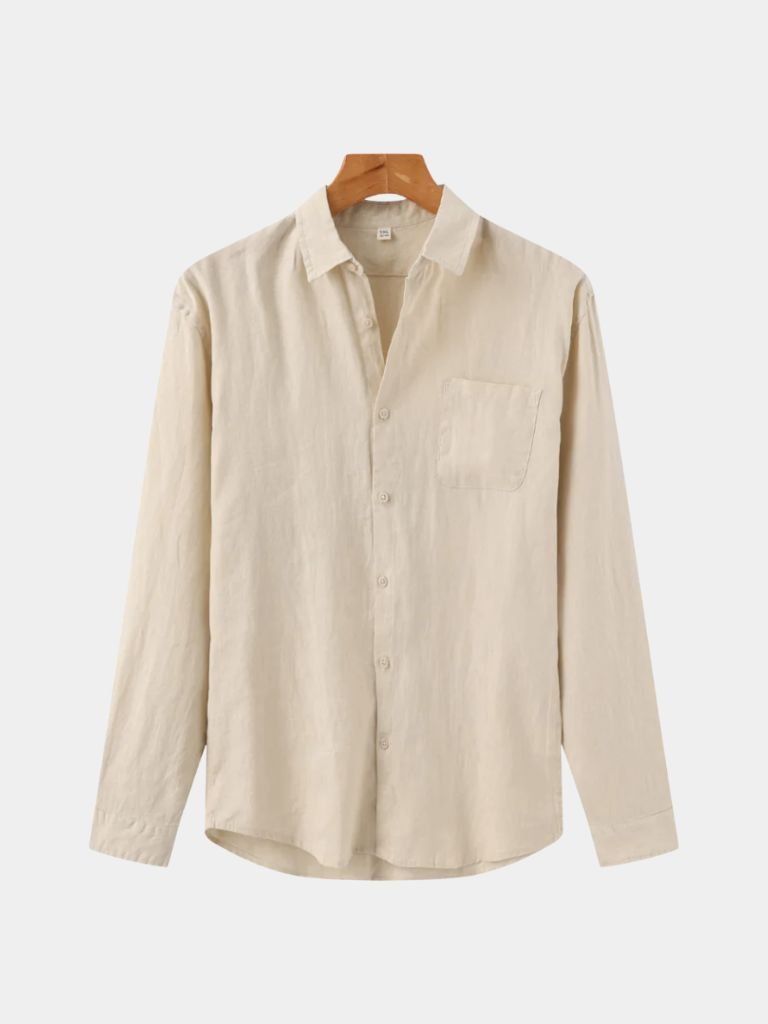 Montaracrest linen shirt with coastal design and crown detail, featuring lightweight, breathable fabric in a relaxed fit.
