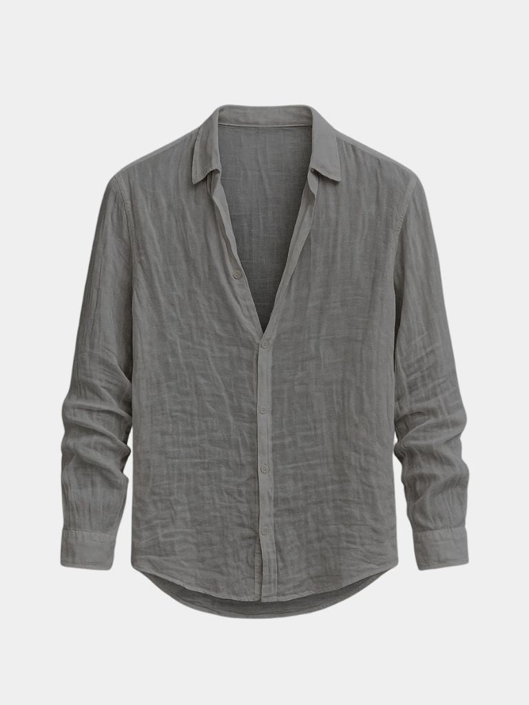 Light blue linen summer shirt by Montaracrest with a subtle cross crown pattern, showcasing a casual and breathable design.