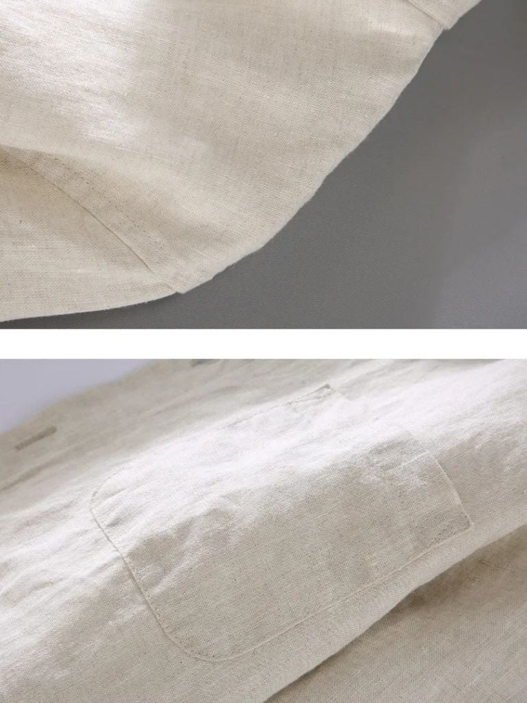 Long-sleeve linen shirt by Montaracrest featuring a simple, elegant design with a classic collar and tailored fit.