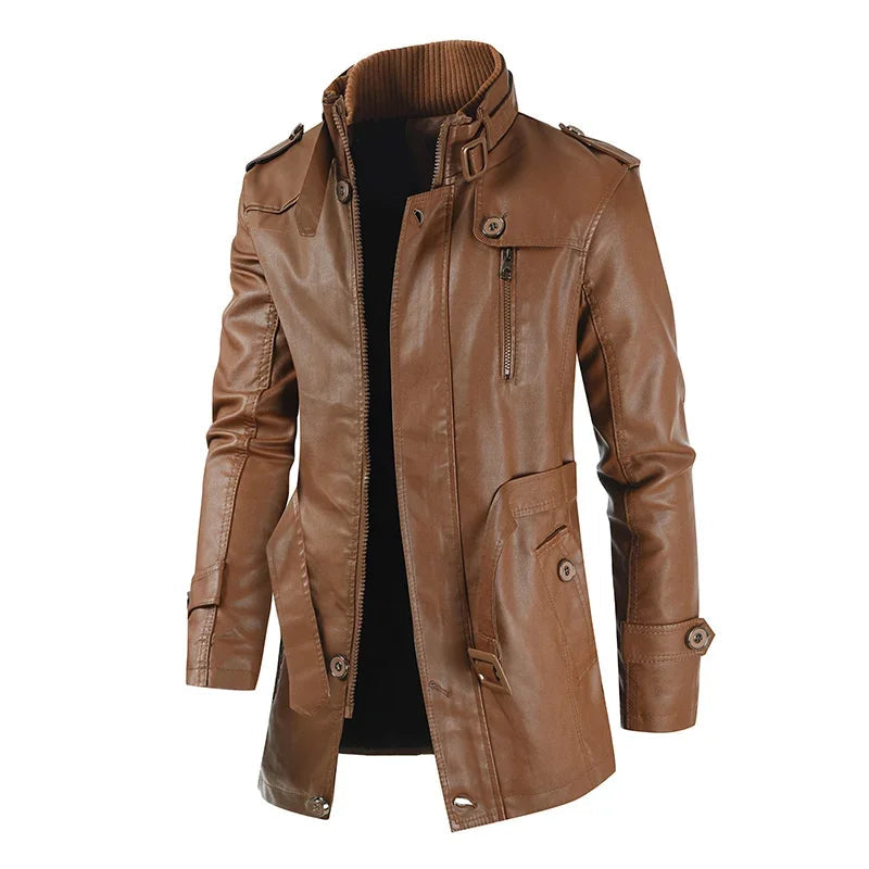 Chic Long Leather Biker Jacket