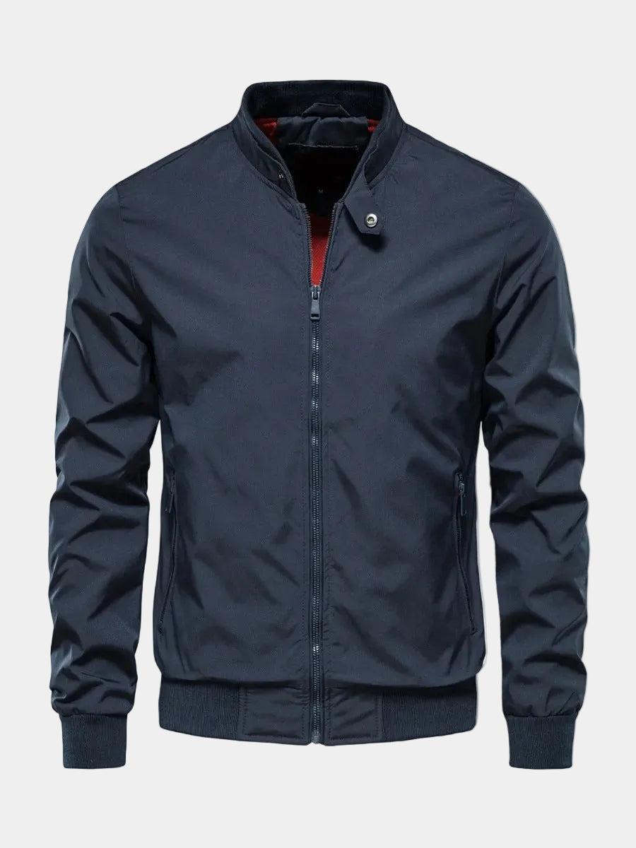 Montara & Crest Stealth Onyx bomber jacket in navy, slim fit, lightweight and windproof with sleek design and modern style.