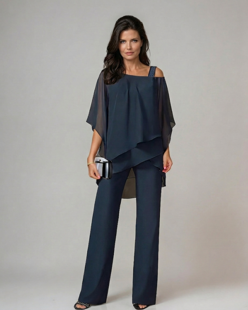 Mariella two-piece fluid jumpsuit by Montaracrest featuring a stylish, comfortable design in vibrant fabric.