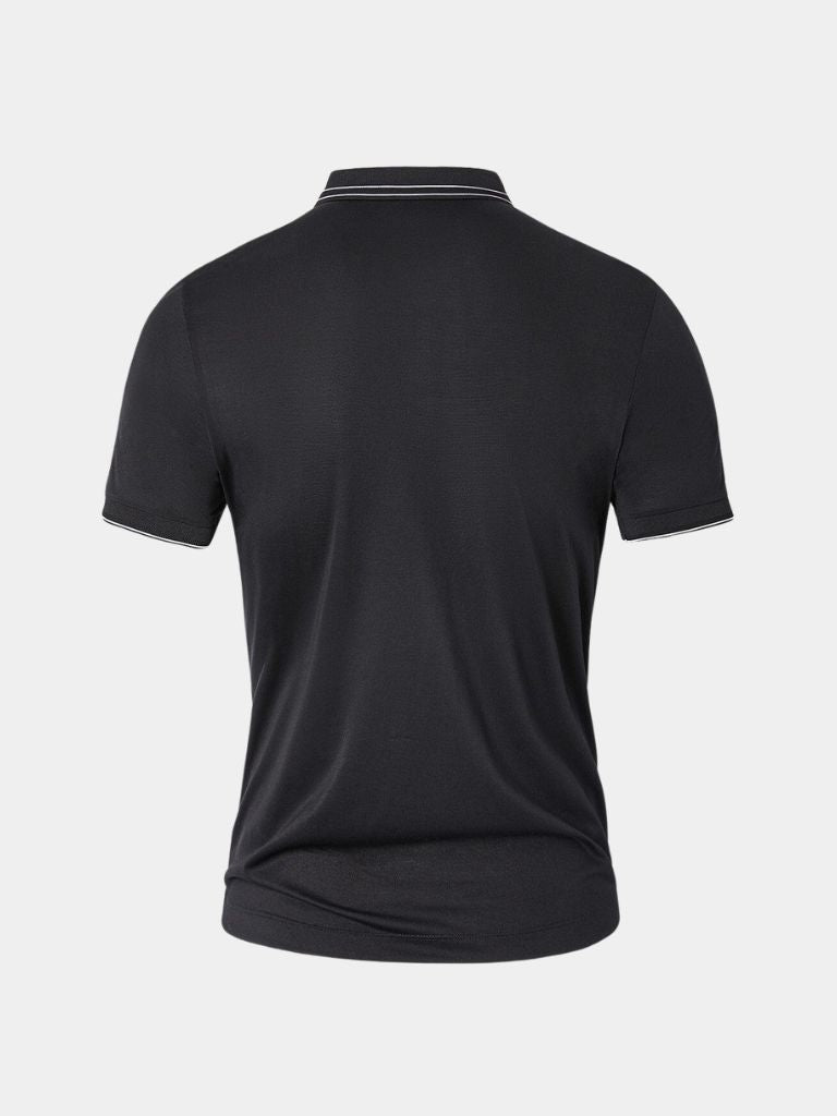 Montaracrest polo shirt with obsidian-colored trim and cross crown detail, stylish and comfortable for casual wear.