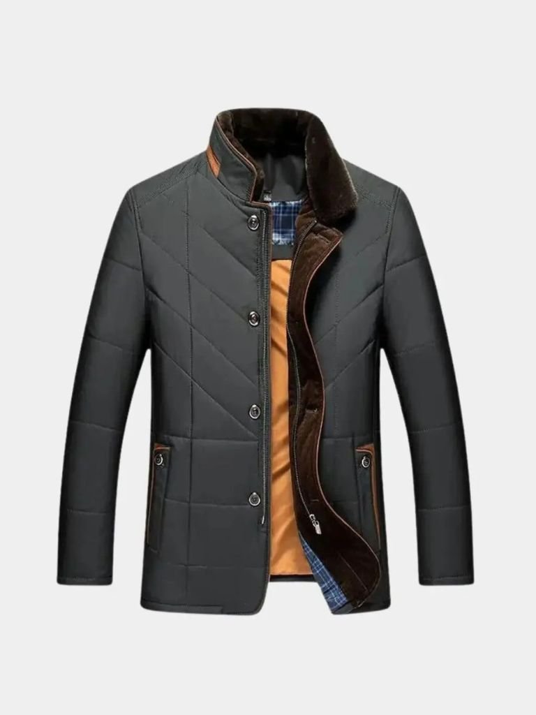Montaracrest quilted winter jacket in Jas style with cross crown design, warm and insulated for cold weather.