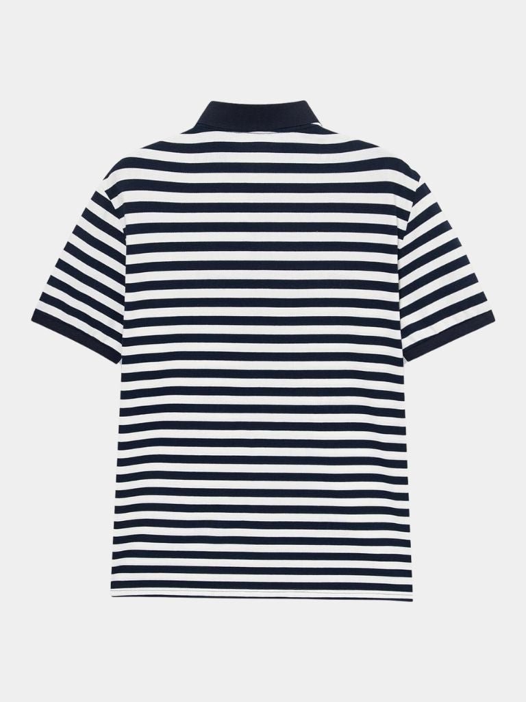 Montaracrest Polo Elegante Riviera in navy with cross crown logo, classic fit, soft cotton fabric, stylish and comfortable.