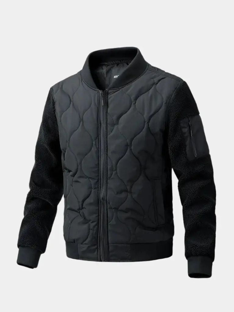 Montaracrest padded bomber jacket with Sherpa-lined sleeves, stylish and warm outerwear for cold weather.