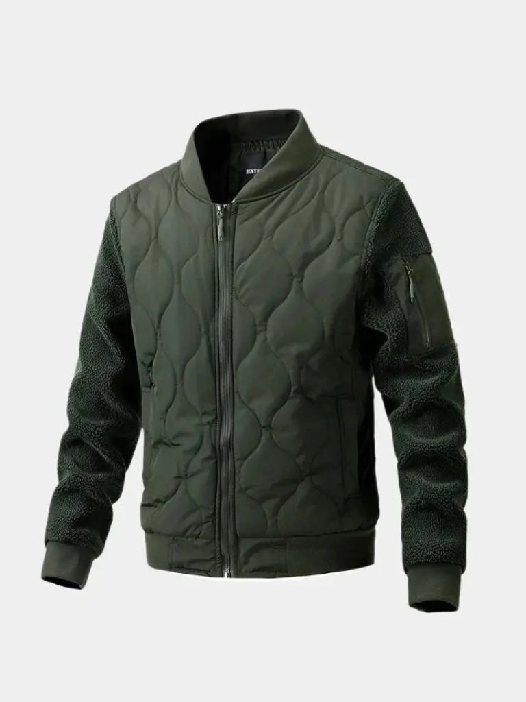 Montaracrest Sherpa-sleeved padded bomber jacket, stylish and warm with cozy Sherpa sleeves, ideal for winter wear.