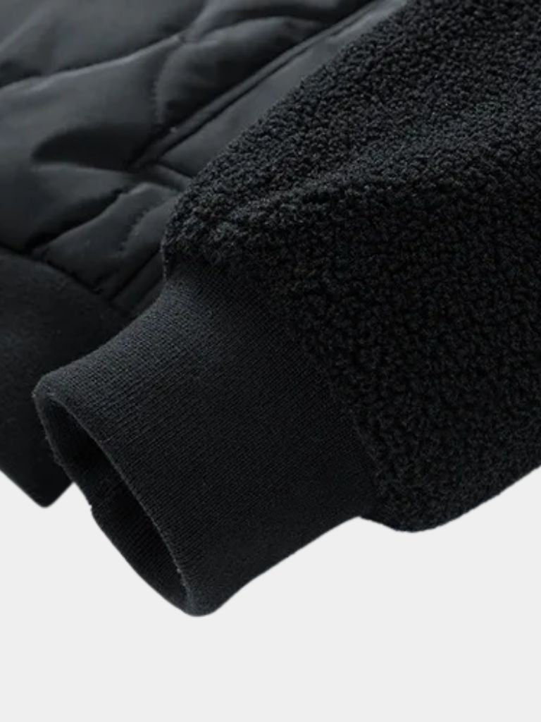 Montaracrest padded bomber jacket with Sherpa sleeves, stylish and warm outerwear for cold weather.