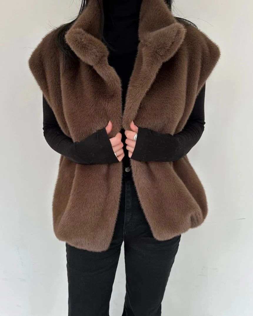 Amalia High Neck Faux Fur Vest