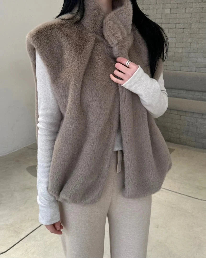 Amalia High Neck Faux Fur Vest