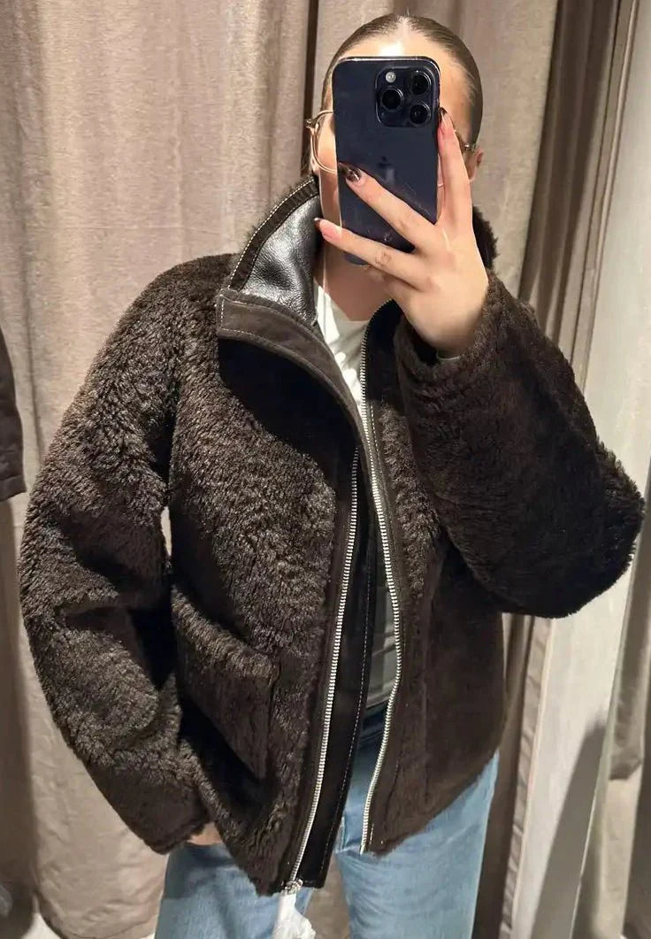 Carol Stand Collar Faux Fur Jacket