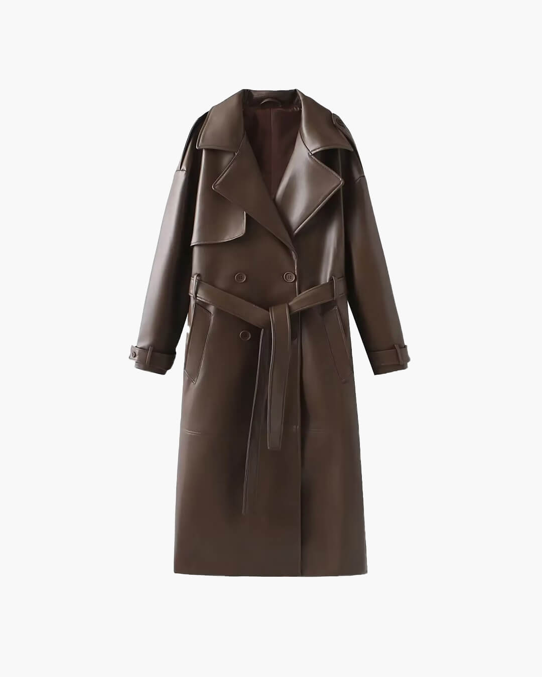 Cassy Faux Leather Maxi Trench Coat