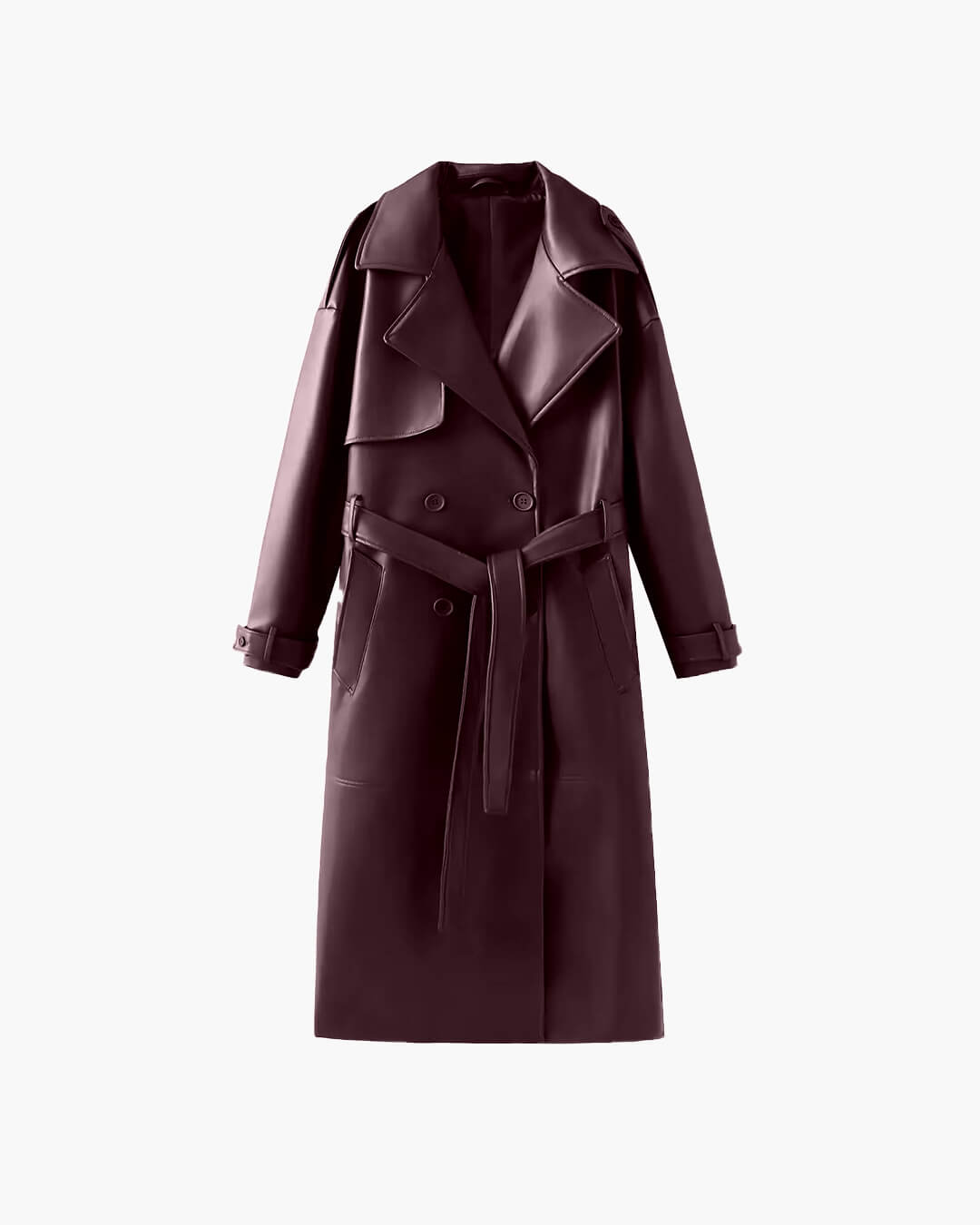 Cassy Faux Leather Maxi Trench Coat