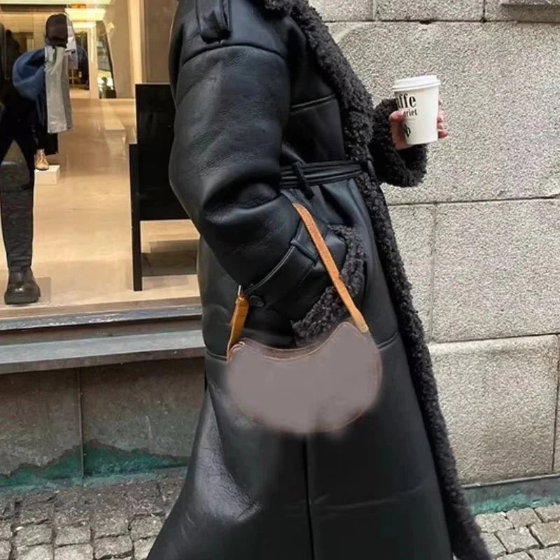 Cora Belted Faux Leather Maxi Coat