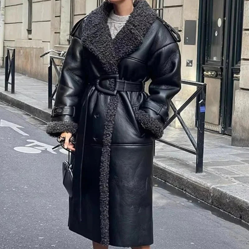 Cora Belted Faux Leather Maxi Coat