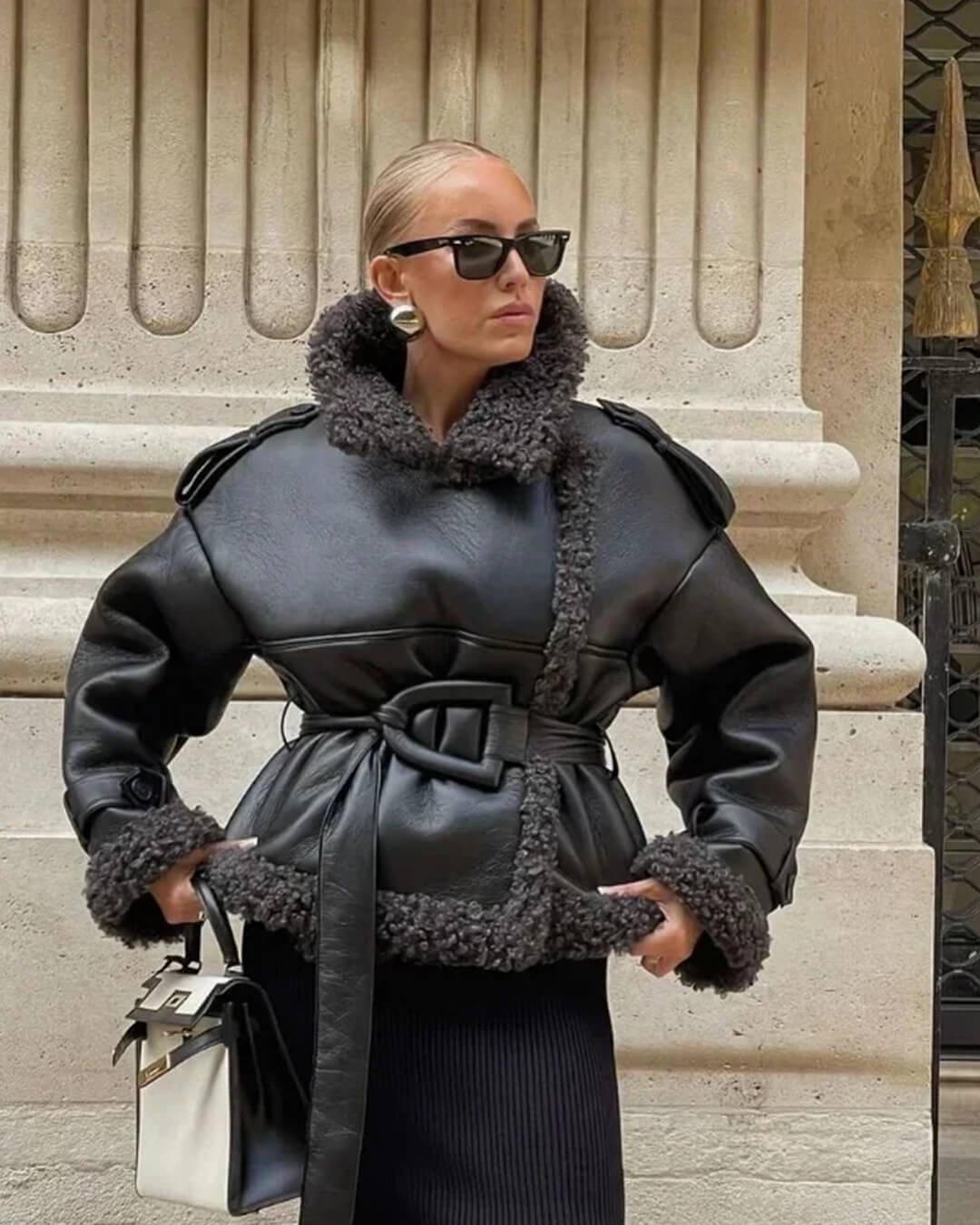 Cora Short Belted Faux Leather Jacket