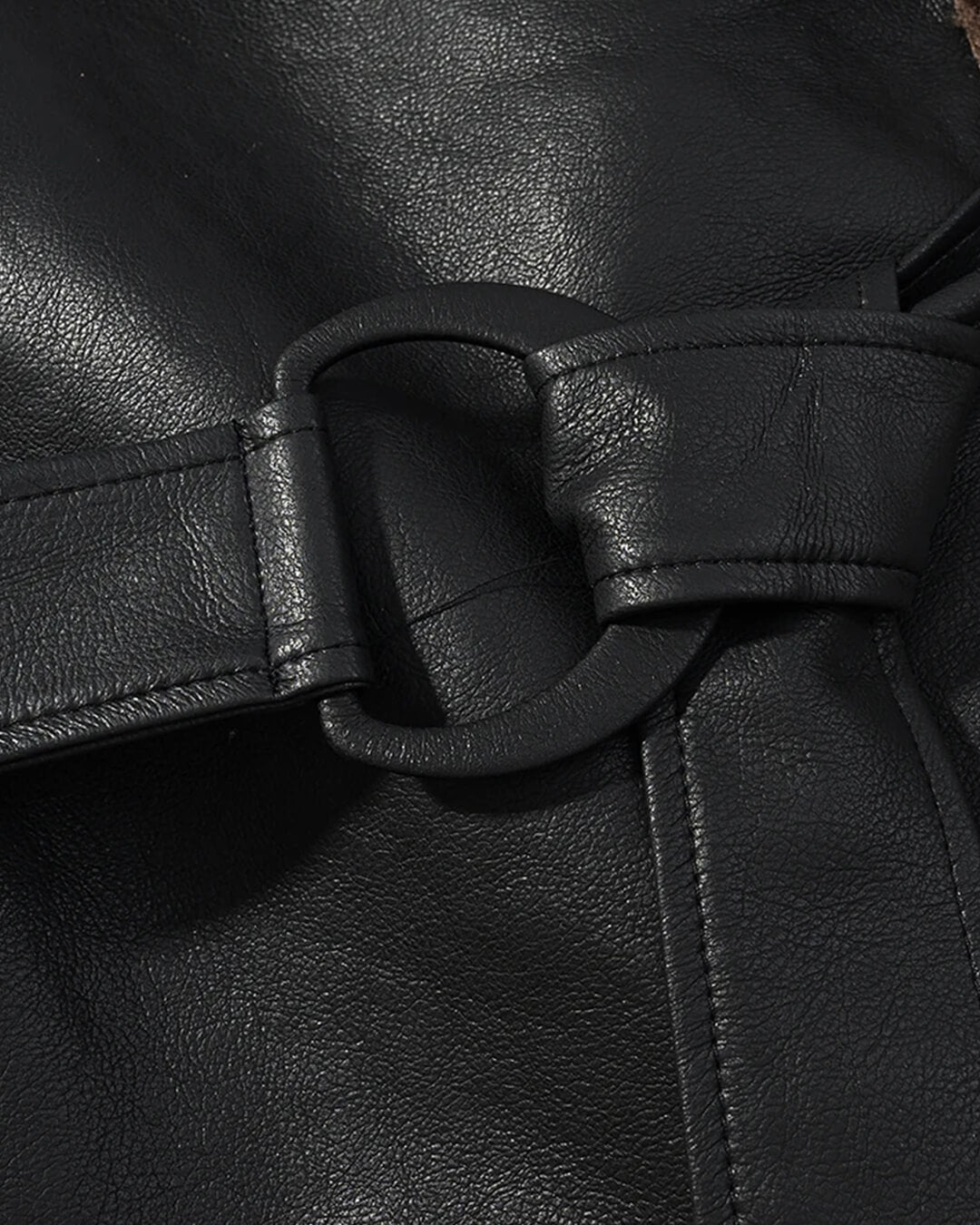 Cora Short Belted Faux Leather Jacket