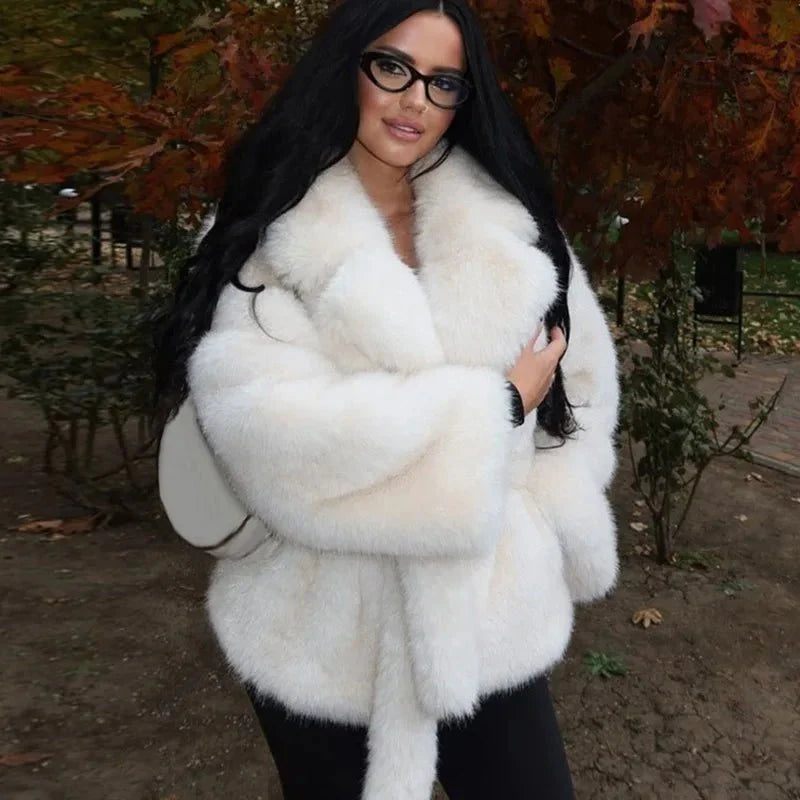 Delilah Lace Up Faux Fur Coat