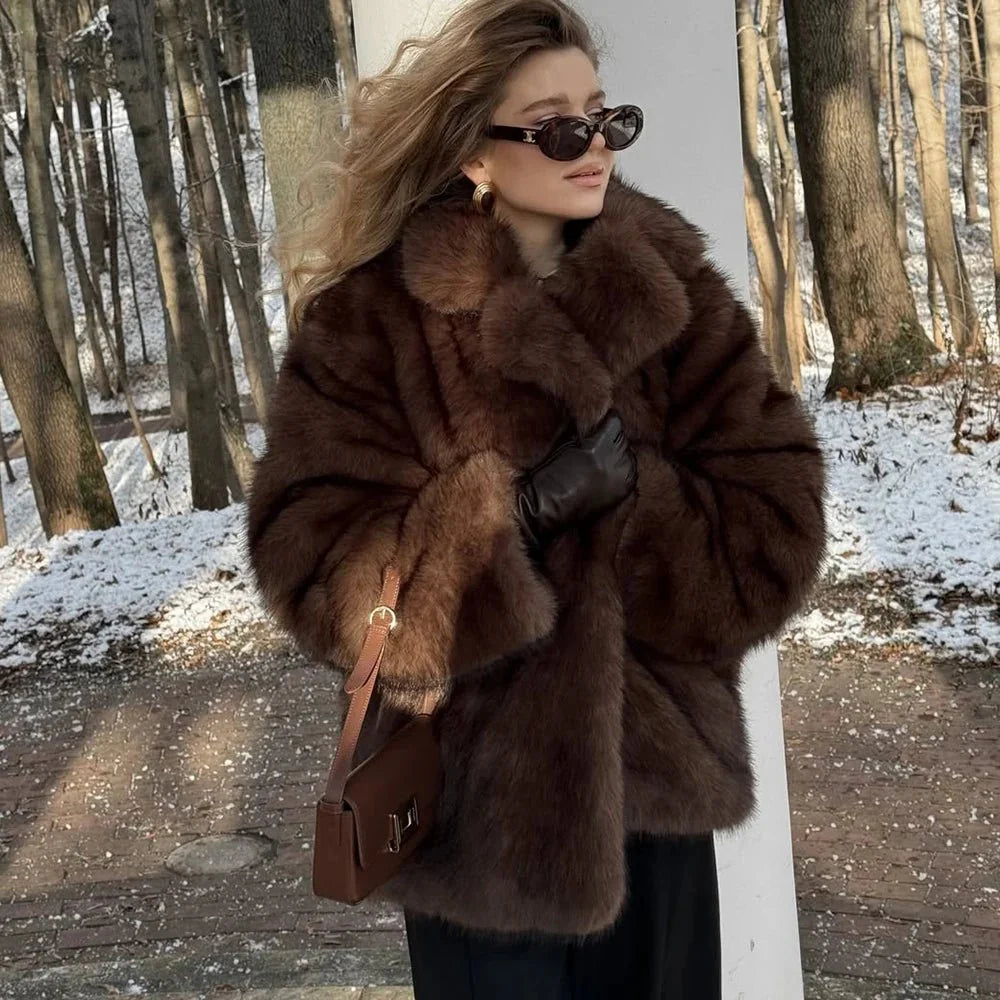 Delilah Lace Up Faux Fur Coat