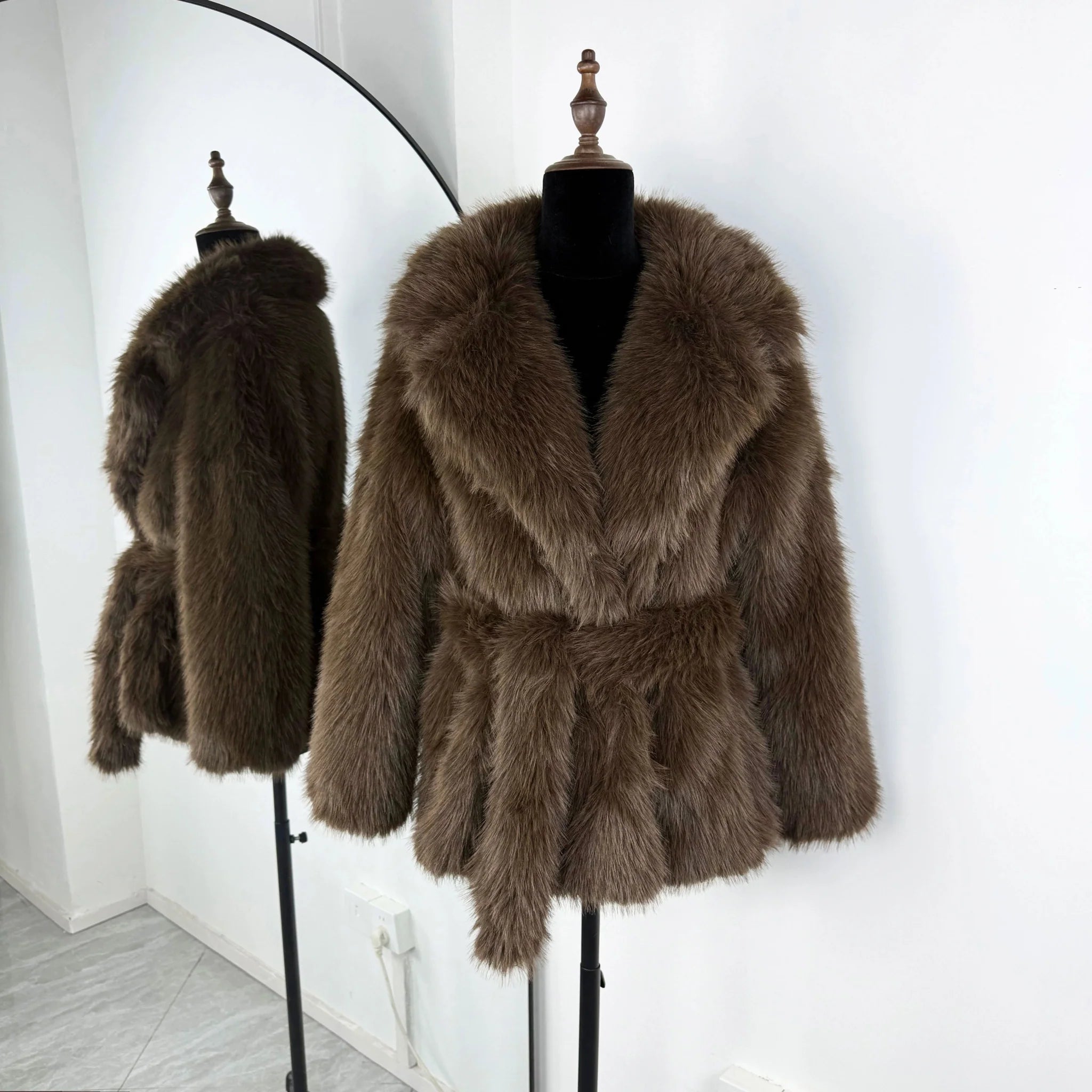 Delilah Lace Up Faux Fur Coat