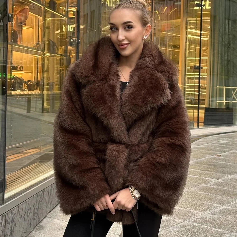 Delilah Lace Up Faux Fur Coat