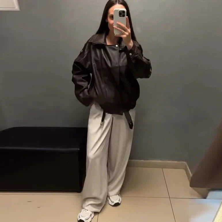 Denise Belted Leather Jacket