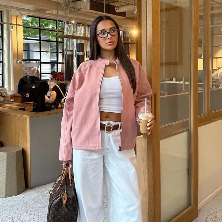 Queenie Suede Bomber Jacket