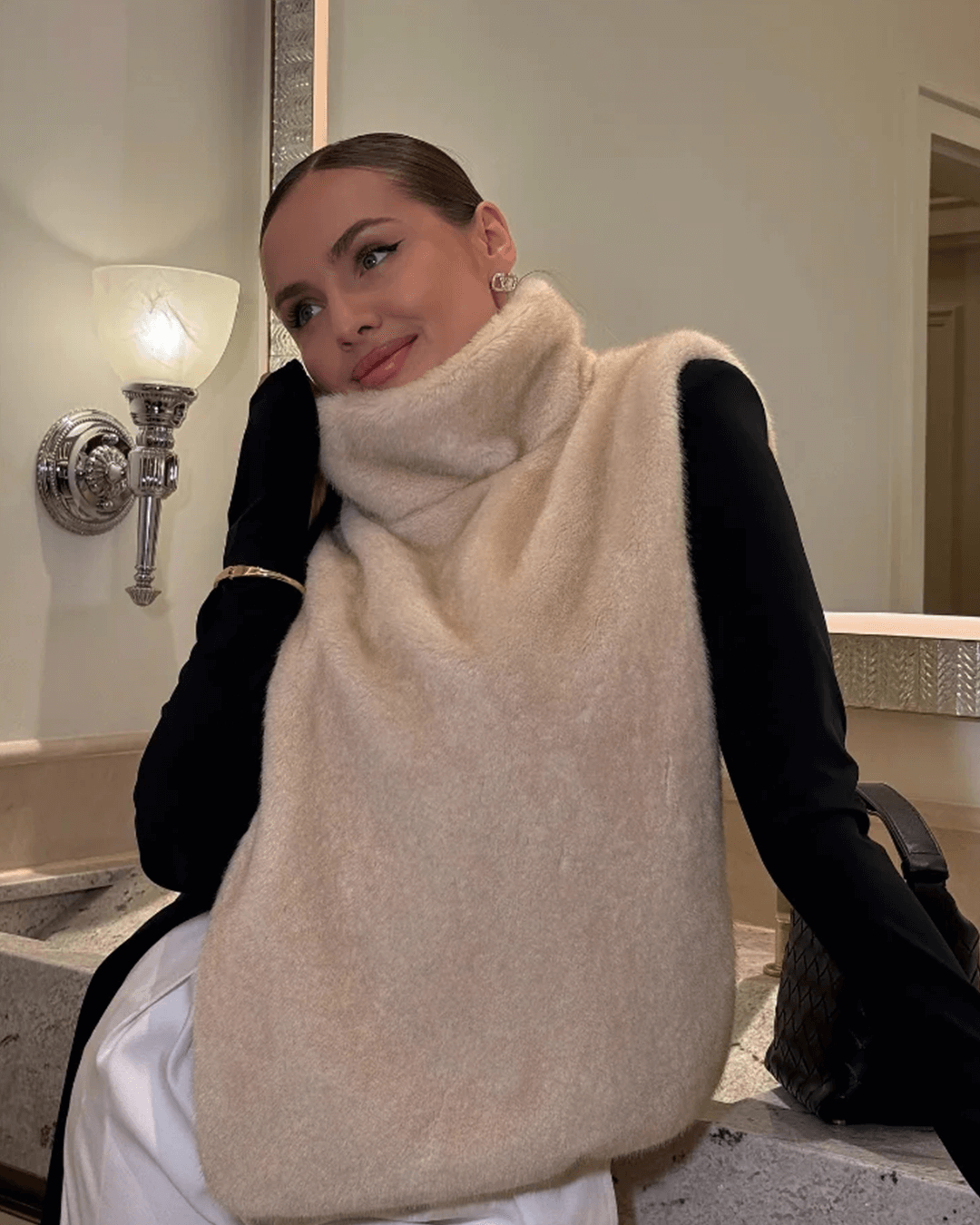 Rina Faux Fur Turtleneck Vest