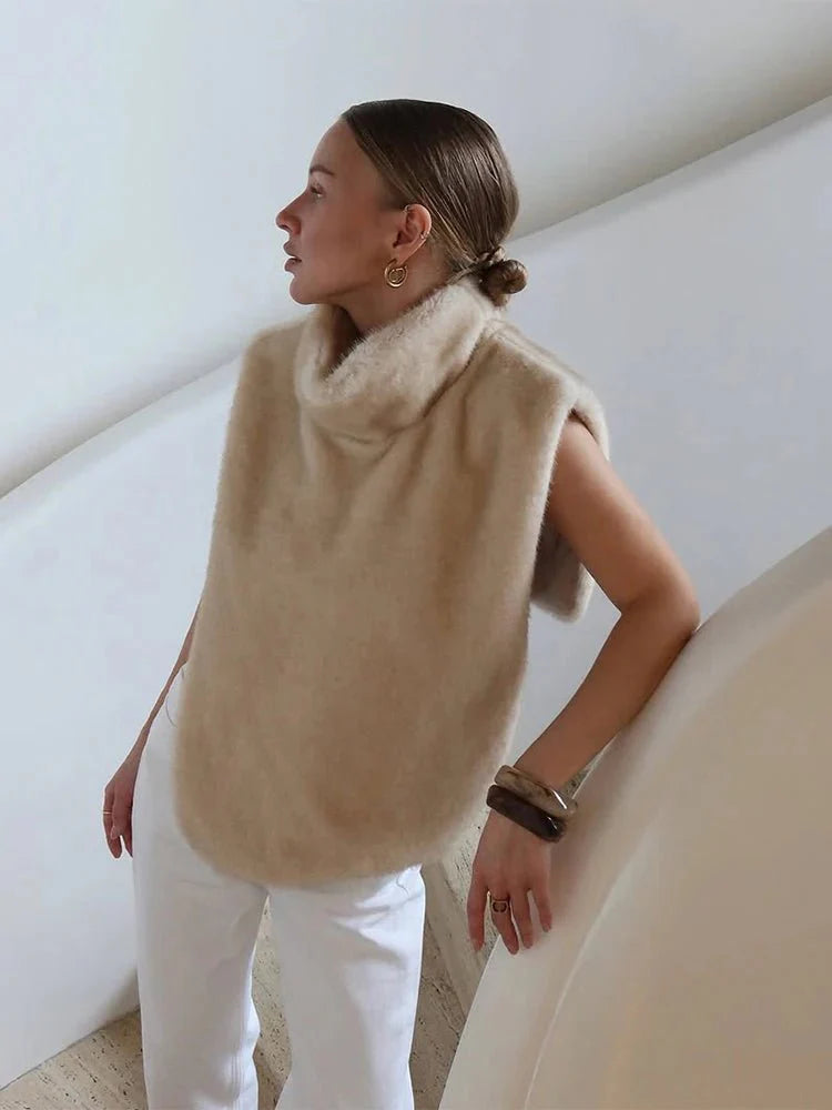Rina Faux Fur Turtleneck Vest