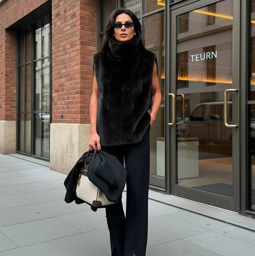 Rina Faux Fur Turtleneck Vest